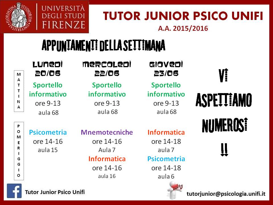Appuntamenti della settimana 20-23 giugno 2016